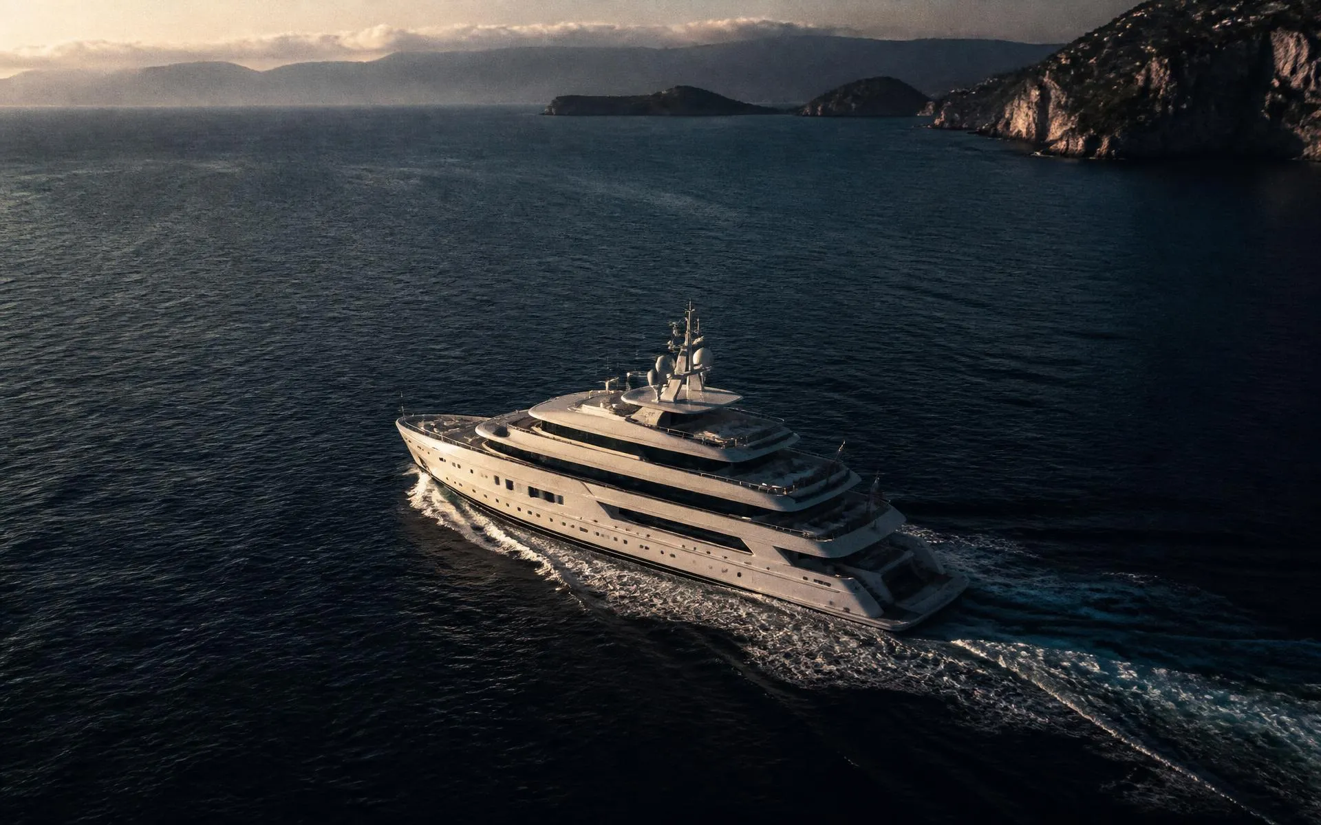 A motor yacht under way at sea